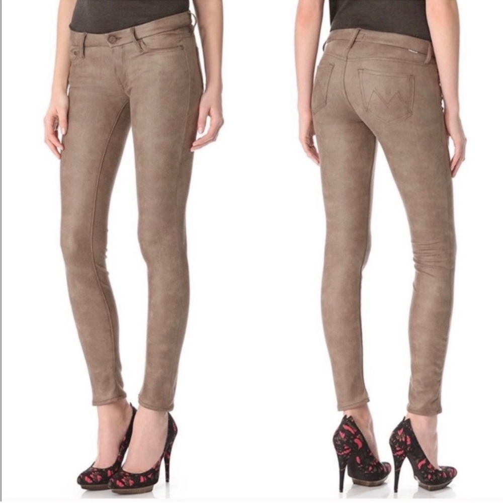 Mother The Looker Crackle Tan Faux Suede Stretch Pants Size 26